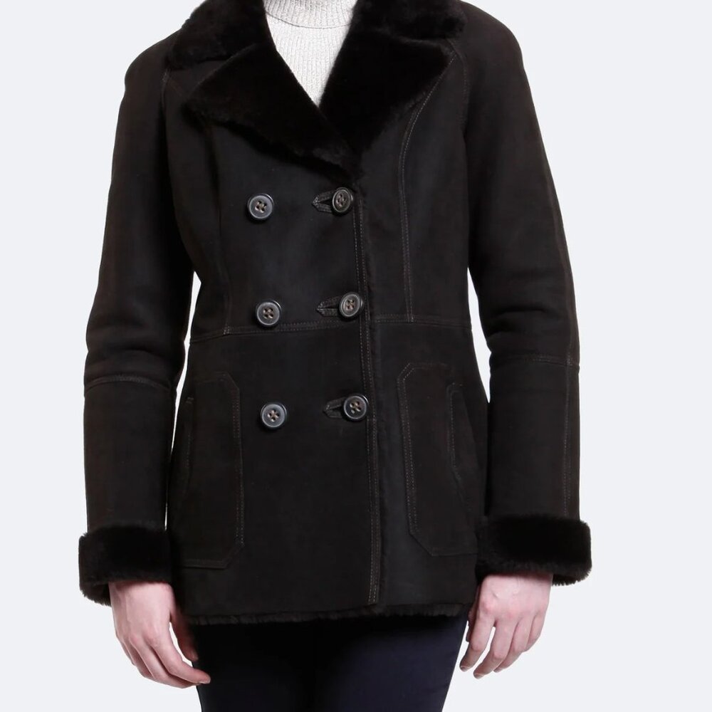 B.B. Dakota Prêt-à-Porter Black Leather Faux Fur Trim Coat - Picture 2 of 12
